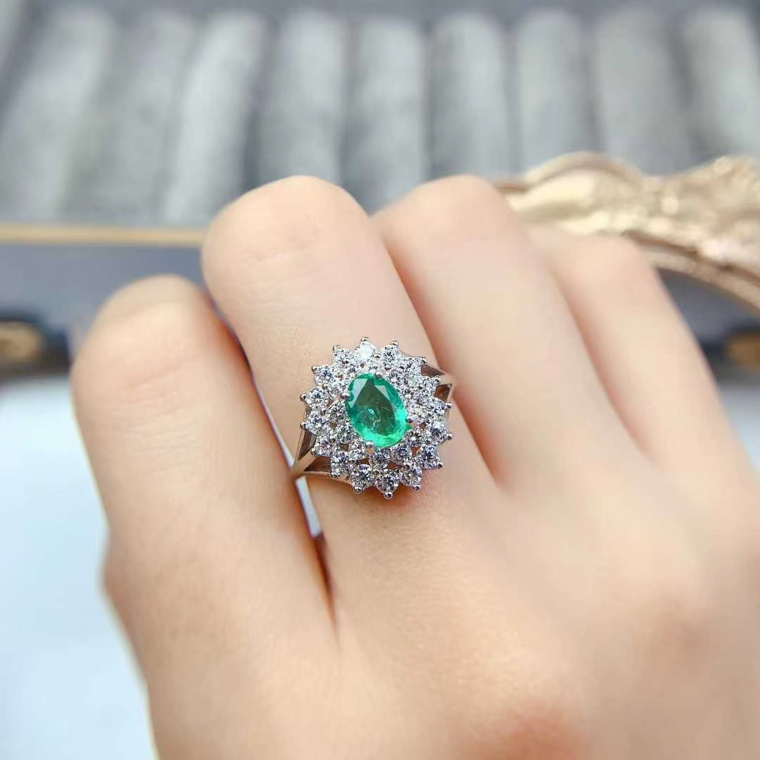 Luxury emerald wedding ring natural emerald ring with certificate solid 925 silver jewelry birthday gift for women