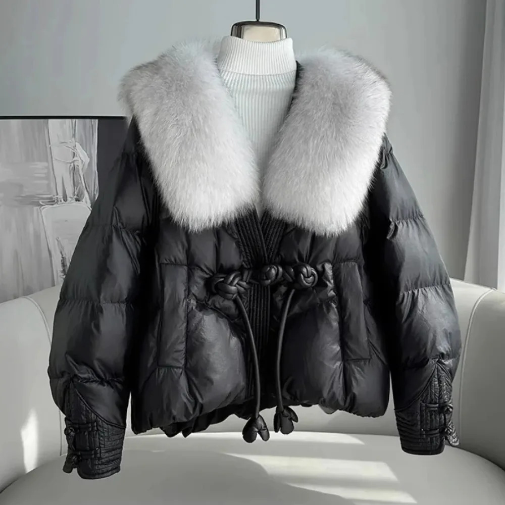 Chinese Style Down Jacket Women Large Natural Real Fox Fur Collar Warm Coat Fashion Thick Snow Windproof Parkas Female 251014