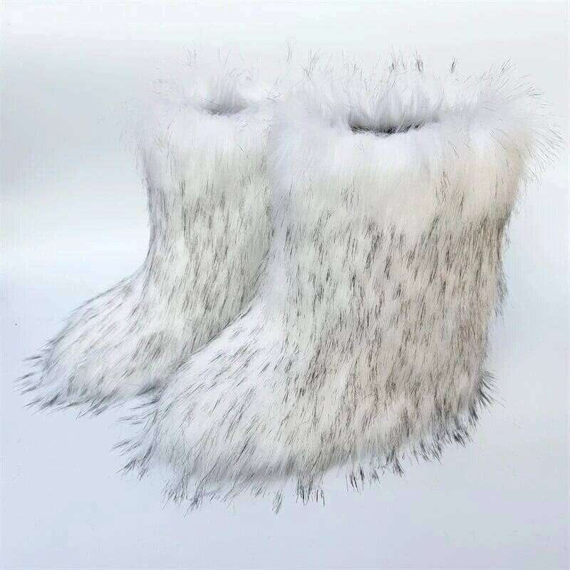 Y2k Women's Winter Snow Outdoor Furry Fox Fur New Fashion Boots Womanplush Warm Platform Shoes Bottes
