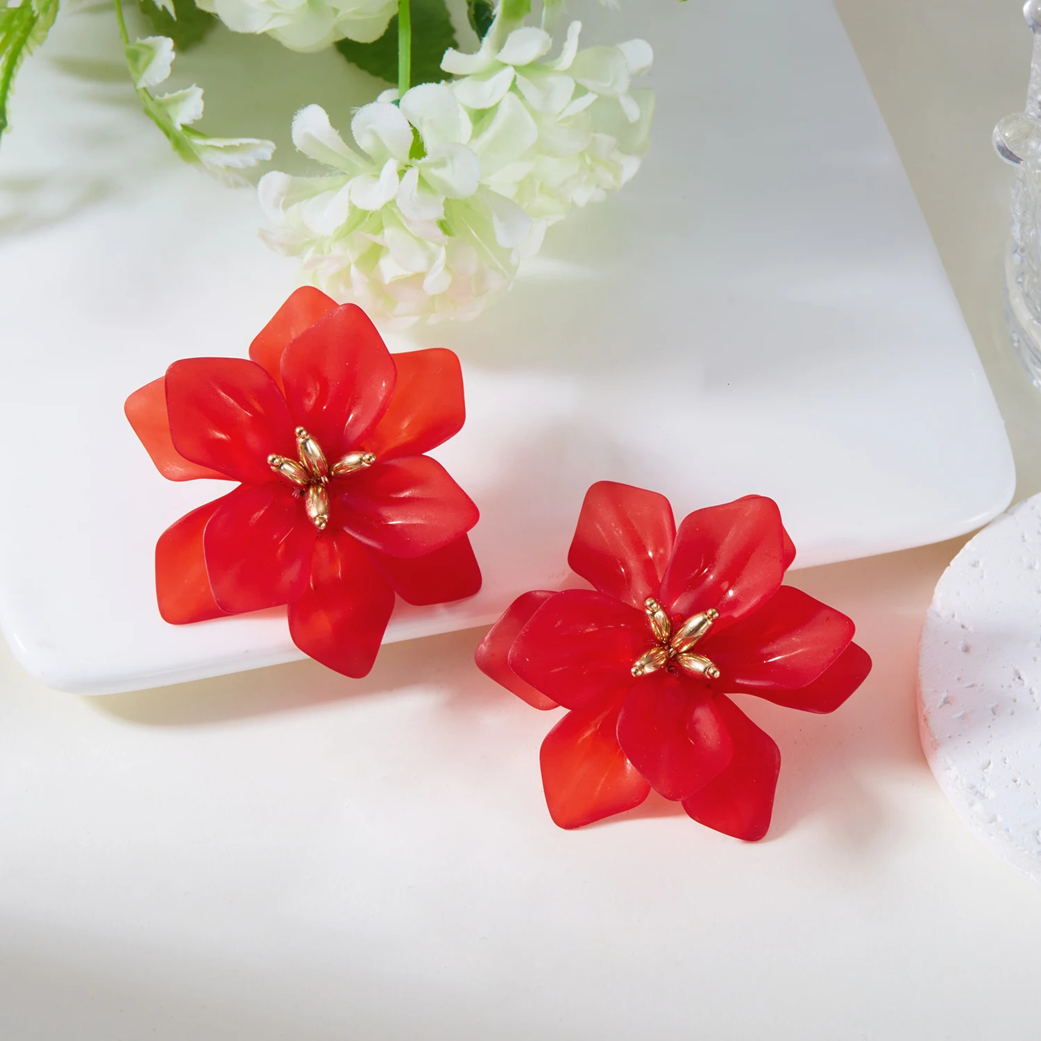 Bohemia Exaggerated Acrylic Big Flower Earrings for Women Green White Red Yellow Flowers Stud Earring Girl Party Wedding Jewelry 251016