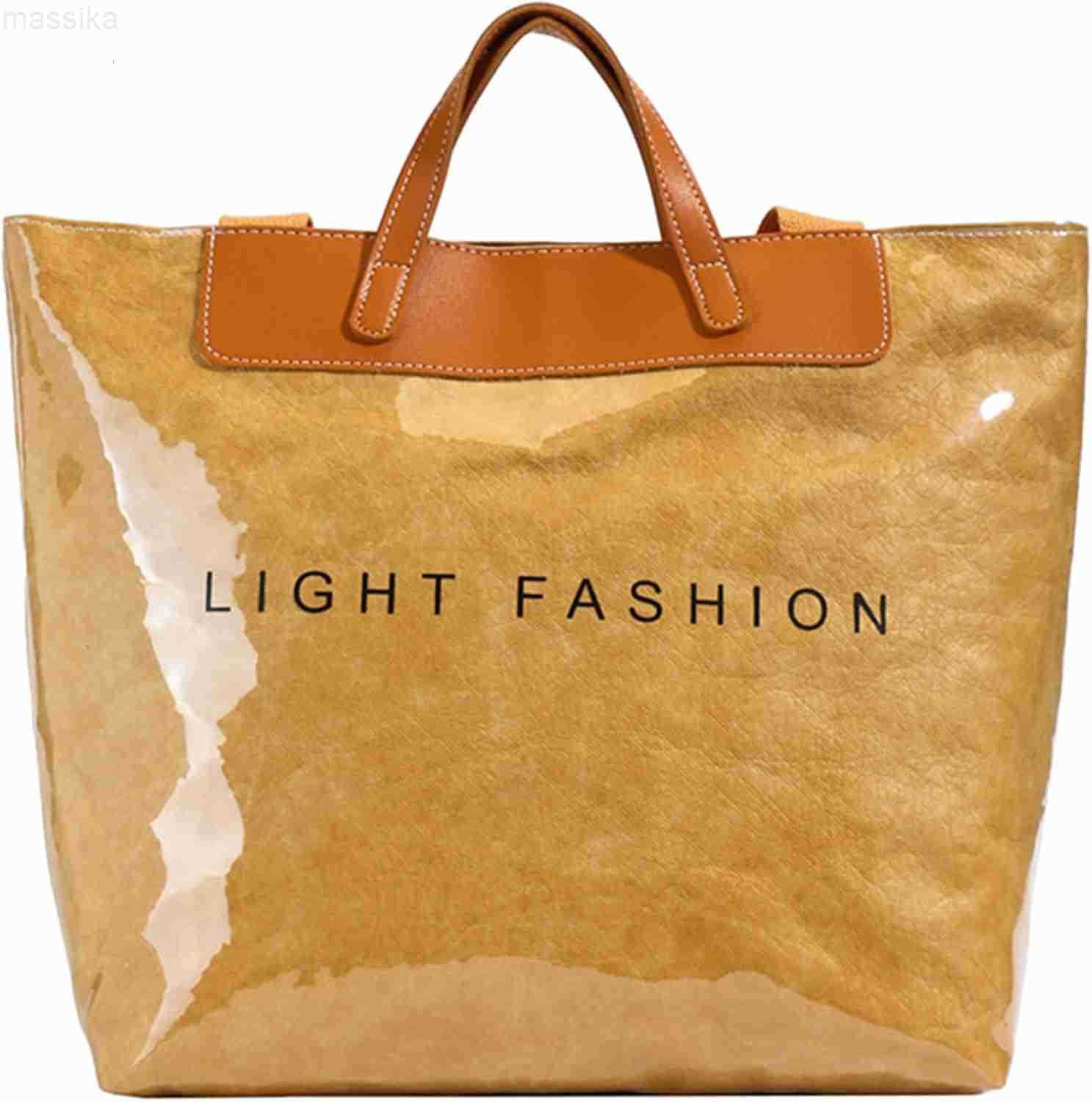 PVC Clear Tote Bag for Women Large Plastic Tote Beach Bag Kraft Paper Hobo Handbag Purse with Top Handle M251017