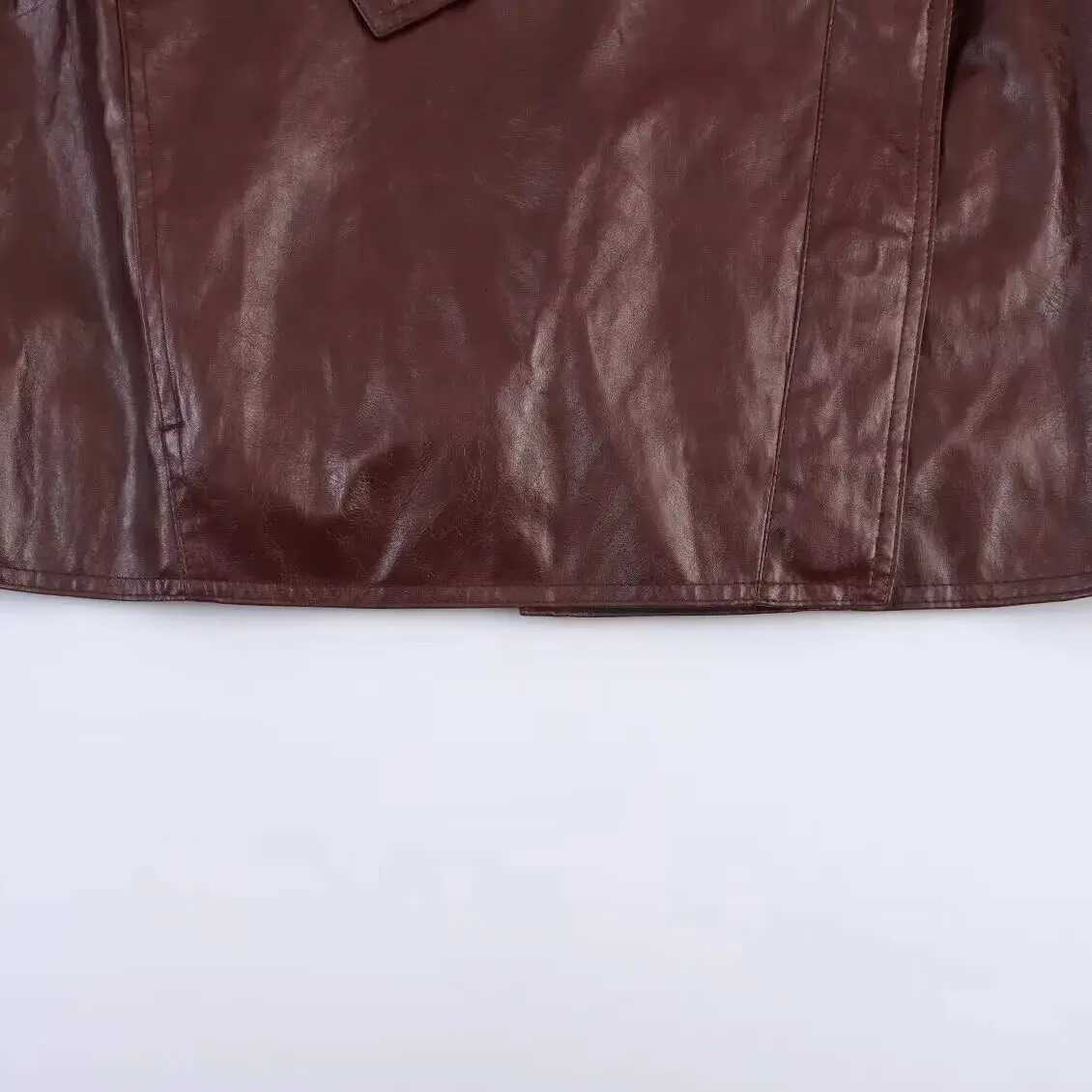 2025 WOMAN Fashion European and American Style Autumn New Faux Leather Jacket Chic Asymmetrical Placket Coat Outerwear MujerT251017