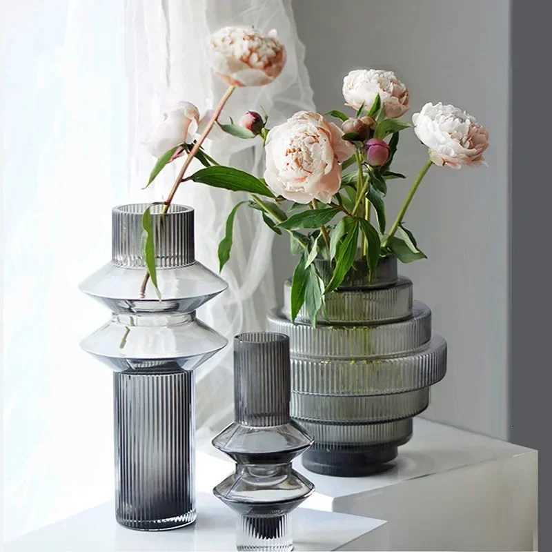 Modern Personty Gray Glass Countertop Vase Creative Modeling Living Room Flower Arrangement Home Decoration Accessories C251017
