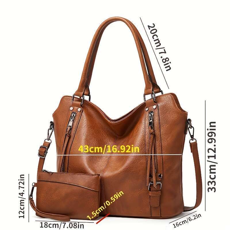 Luxury Tote Crossbody Bag Detachable Shoulder Strap Pointed Buckle, Gold Hardware, Multiple Color Options Black/Coffee Brown/Blue/Burgundy Top Layer L