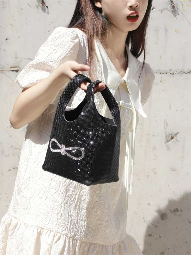 Womens Handbag Glitter Bow Knot Bucket Bag Bling Shiny Rhinestones Diamond Evening Bag Wedding Party Clutch Purse Shoulder Bag Z251017