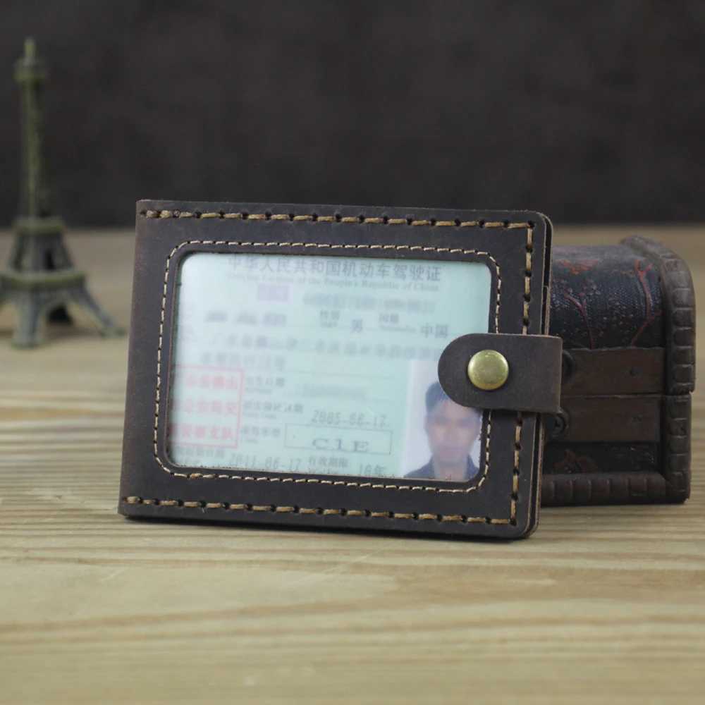 luxury Handmade Genuine Leather Card Holder Driving License Cover Badge Sleeve Name Card Driver Case Photo ID HolderW251017