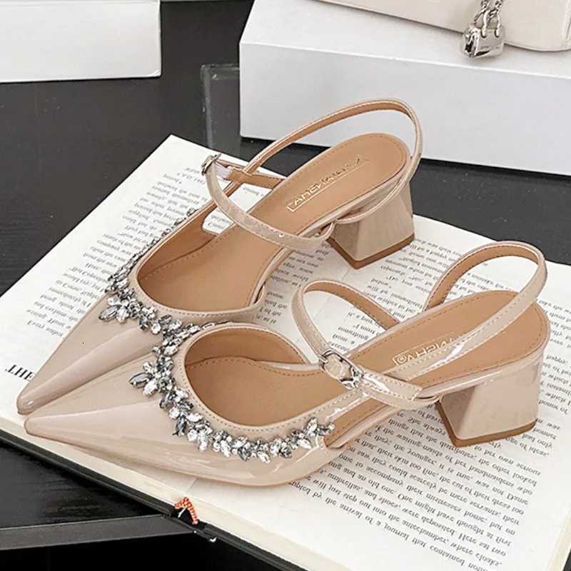 High Quality Rhinestone Pointed Toe High Heel Sandals Women Buckle Back Strap Hoof Heel Designer Shoes Fashion Classy Dress Shoe Z251015