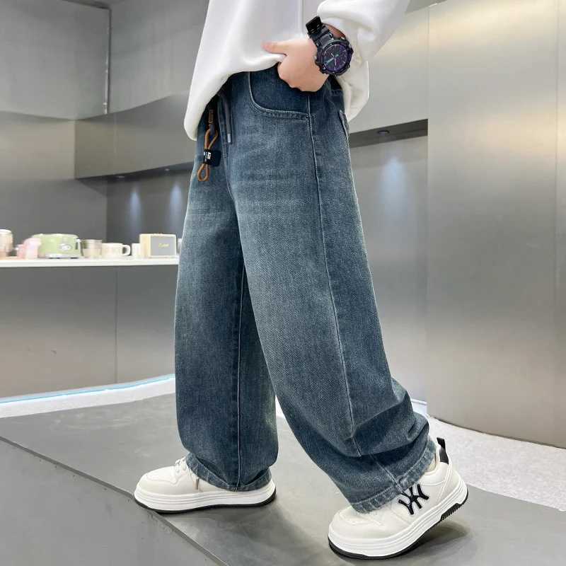 Korean Child Fashion Distressed Baggy Jeans For Tweens Boy Loose Style Folded Denim Pants Kids Cowboy Casual Trousers Age 514 TT251017