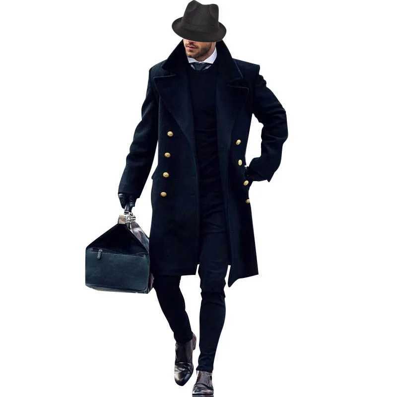 Youth Casual Faion Midlength Slim Fit Mens Coat Classic Collar Pure Color Long Sle Urban Faion Woolen Overcoat J251017