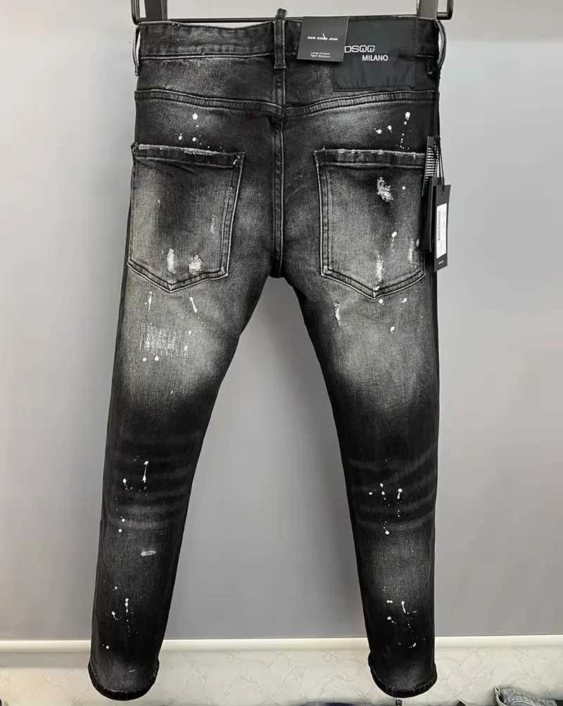 Fashion BRAND Men Jeans Denim Pants Hole Slim Pencil Trousers Metal Buttons Party Clothes Classics Fashionable Black1 Y251105