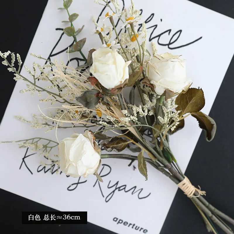 Artificial Rose Flowers Restic Silk Burnt Edge Vintage Rose with Stem for Home Bridal Wedding Party Floral Bouquet Decoration C251017