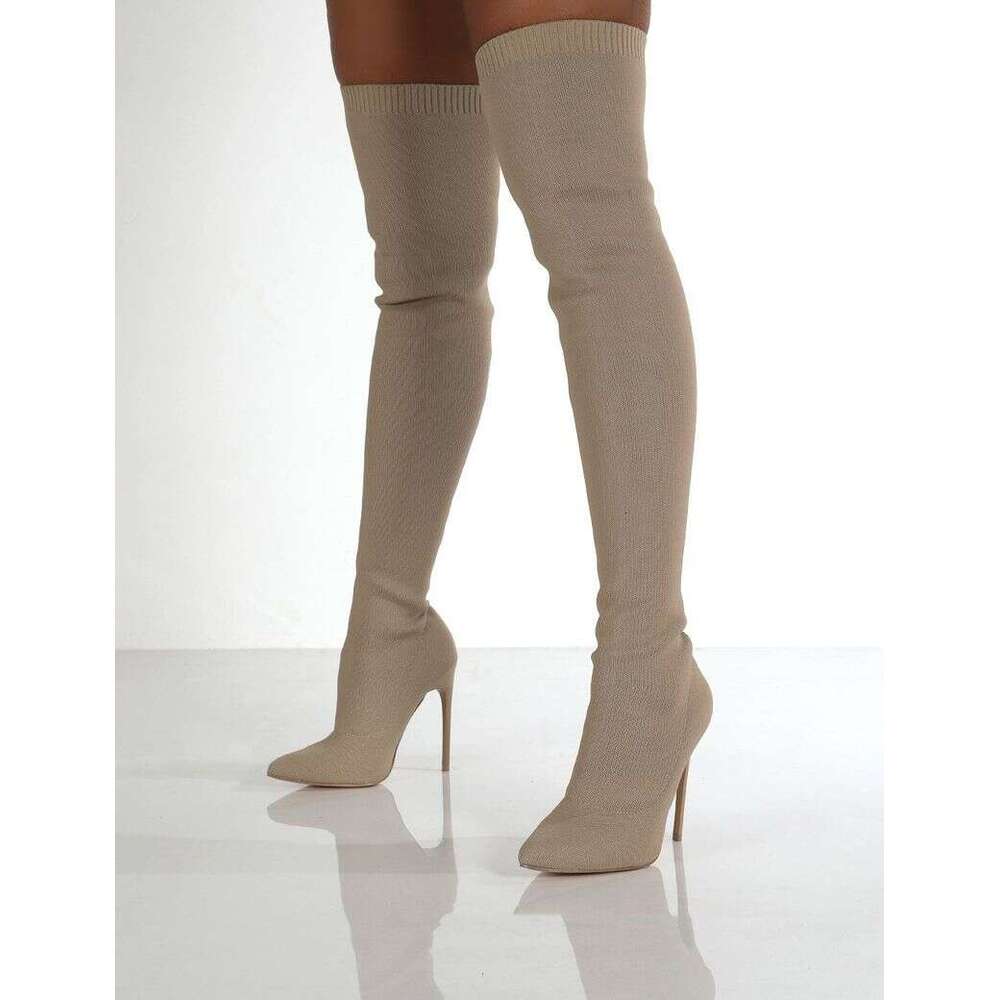 Large Size Knitted Sexy Stilettos New Ins Over-The-Knee Socks Boots