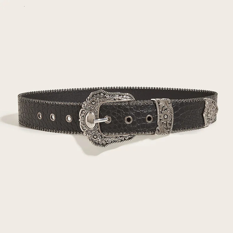 38x105cm Women Men Vintage Carved Needle Buckle Belt Punk Hip Hop Rock Style Jeans Belt Y2K Black PU Leather Waistband 251010