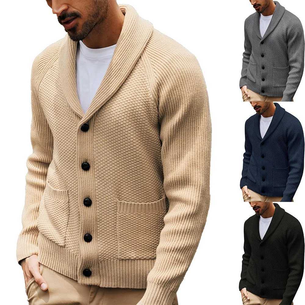 New Knitted Sweater Cardigan Men Long Sleeve Lapel Pocket Mens Casual Winter Sweater J251017