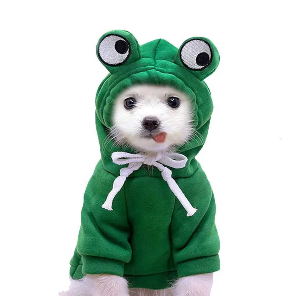 Funny Warm Pet Hooded Sweatshirt Soft Cartoon Frog Shape Dog Coats Breathable Cute Pet Clothes Small DogsW251017
