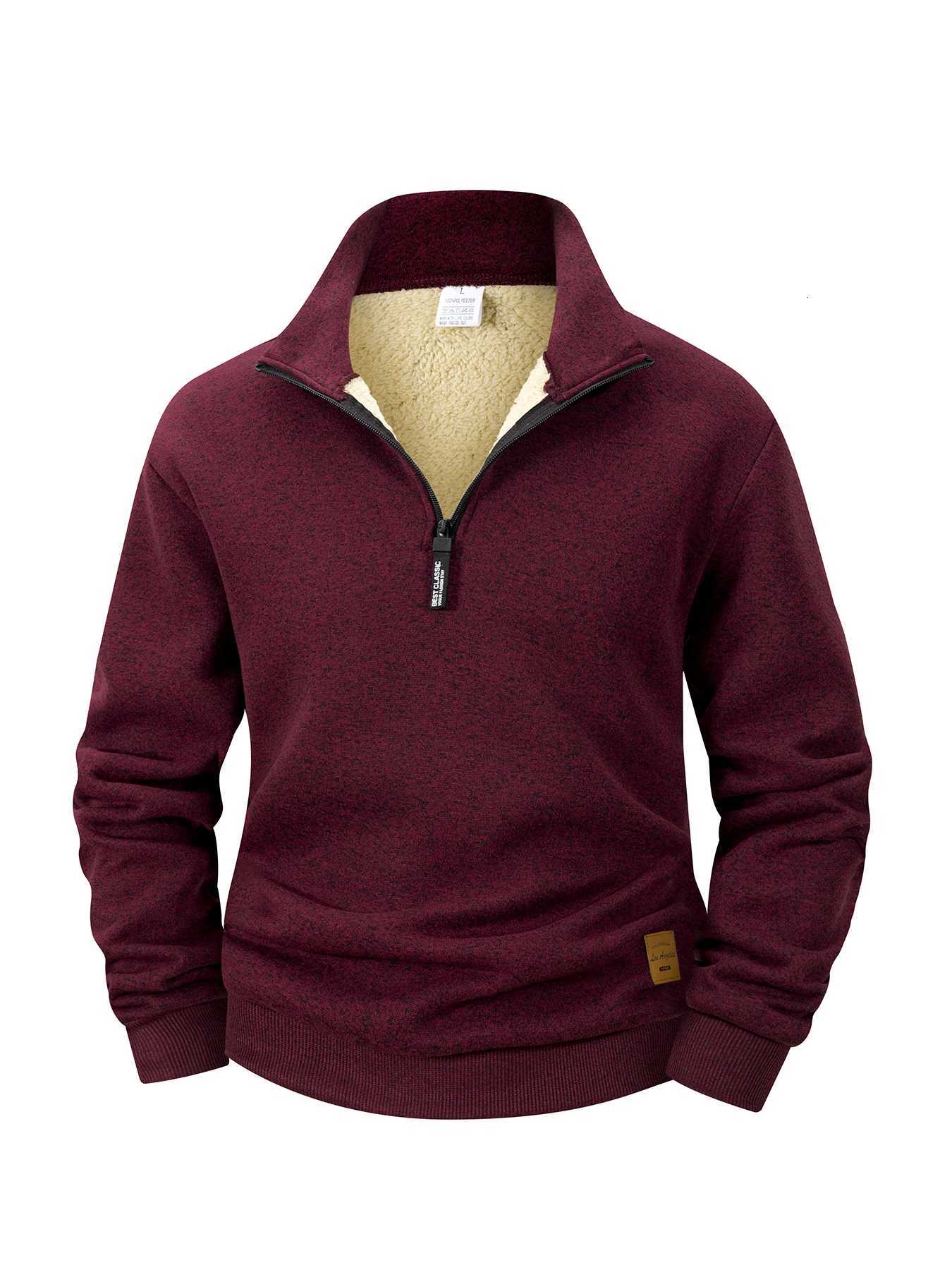 Men Fleece Lined Sweatshirts Winter Warm Pullover Half Zipper Pullover for Male Hoody Outdoor Sweatshit Solid Color Stand Collar Z251017