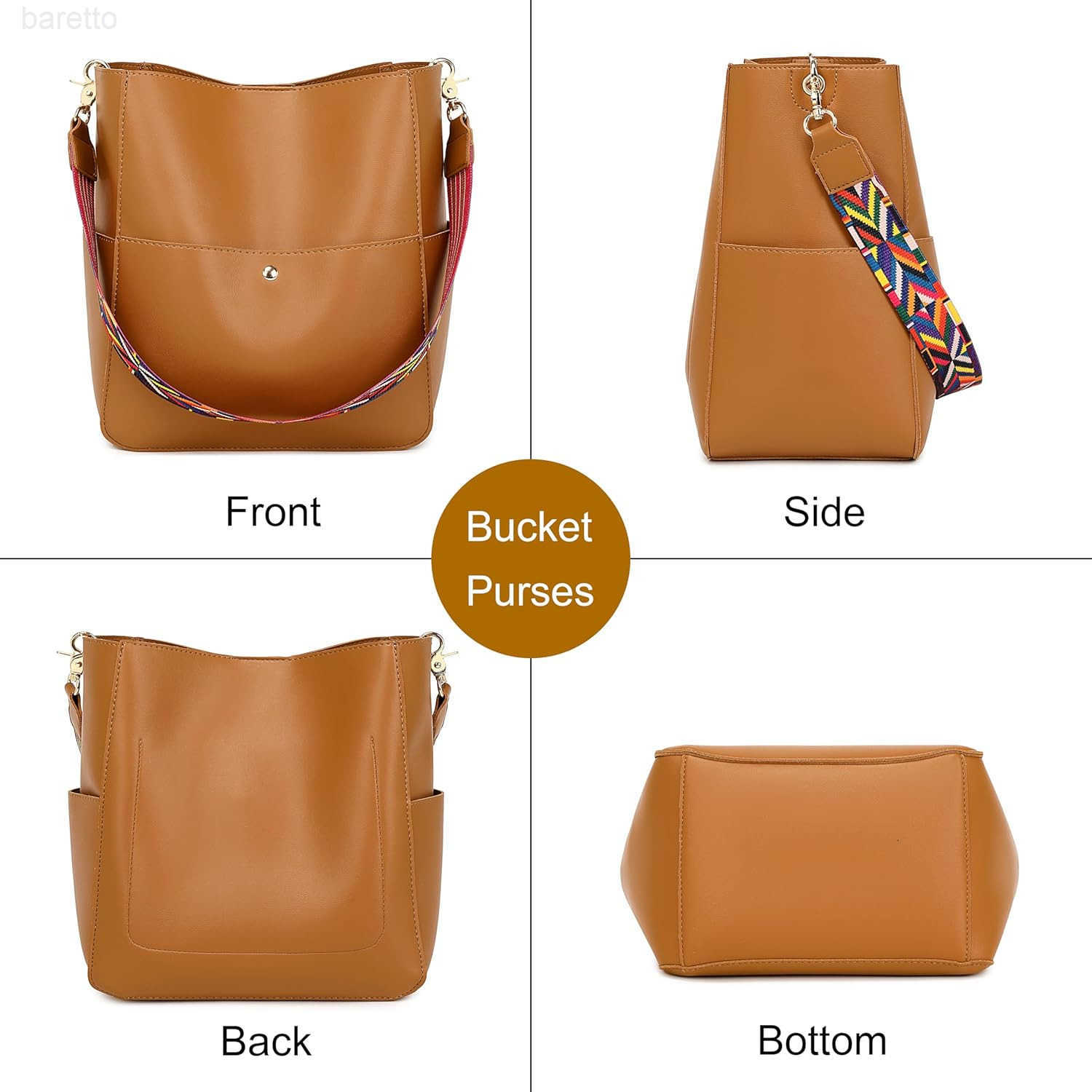 Bucket Purses for Women Designer PU Leather Bucket Bags With 2 Adjustable Guitar Strap Hobo Bag for Women Z251017