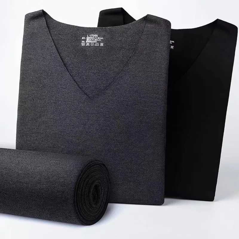 Mens Vneck Thermal Underwear Set Long Johns Men Autumn Winter Shirt and Pants 2 Piece Set Mens Long Thermal Underwear Clothing H251017