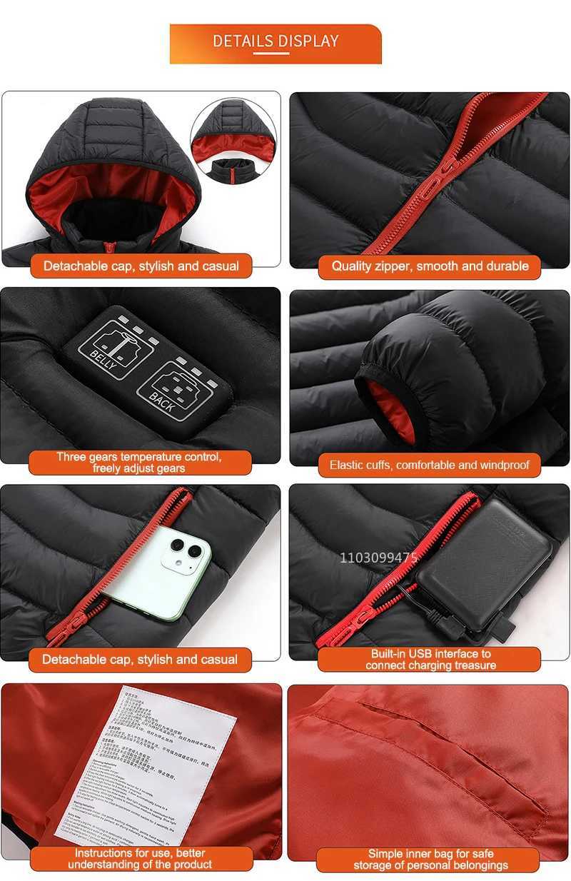 11 Areas Self Heated Jacket Men Women USB Heated Clothing Cotton Washed Winter Thermal Skiing Camping Hiking Jacket Warm Coats H251017