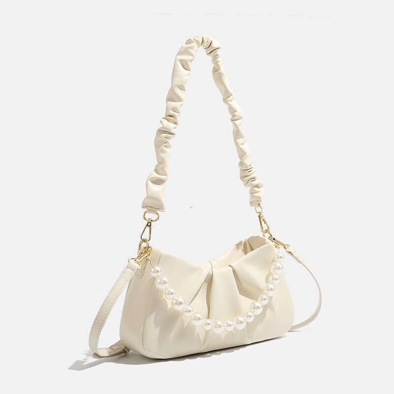 Fashion Ruched Cloud Underarm Pearl Chain Niche Versatile Fairy Style Handbag Shoulder Bag