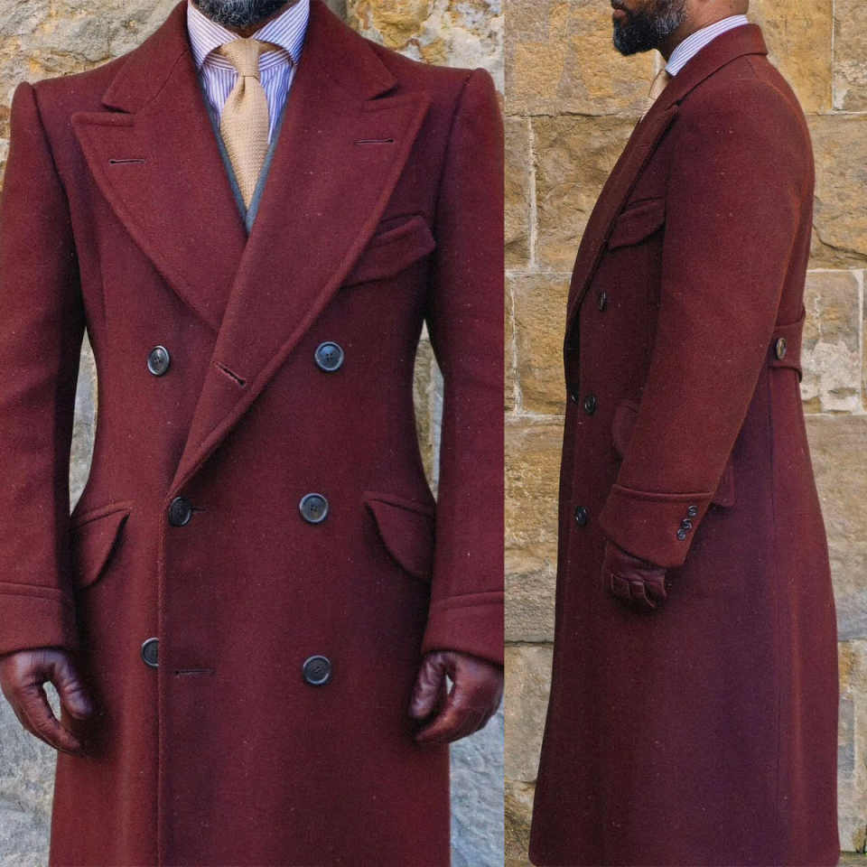 Classic Men Long Overcoat 1 Piece Blazer Double Breasted Winter Wedding Groom Warm Outerwear Male Special Occasion Customized