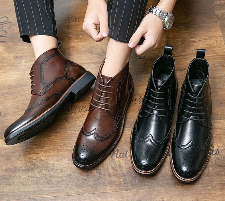 Men's Chukka Lace-Up Fashion Ankle Boots Casual Oxfords Wingtip Leather Shoes Comfortable