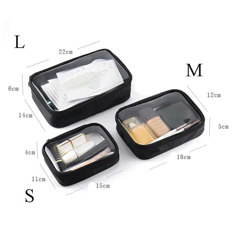 Black Transparent Travel Cosmetic Bag Fashion Waterproof TPU Toiletry Bag New Makeup Storage Bag Clear Zipper Cosmetic Bag W251017