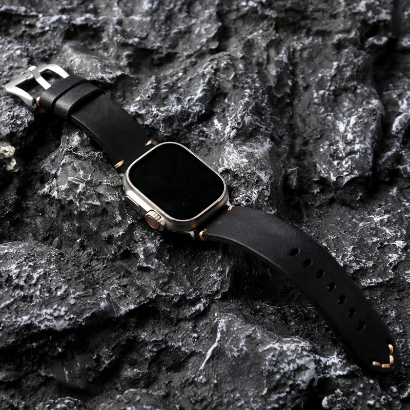 Handmade For Iwatch Black Brown Mens Cowhide Leather Watchband For Watch 87 Ultra Strap 45 49MM Thicker Men Bracelet 251016