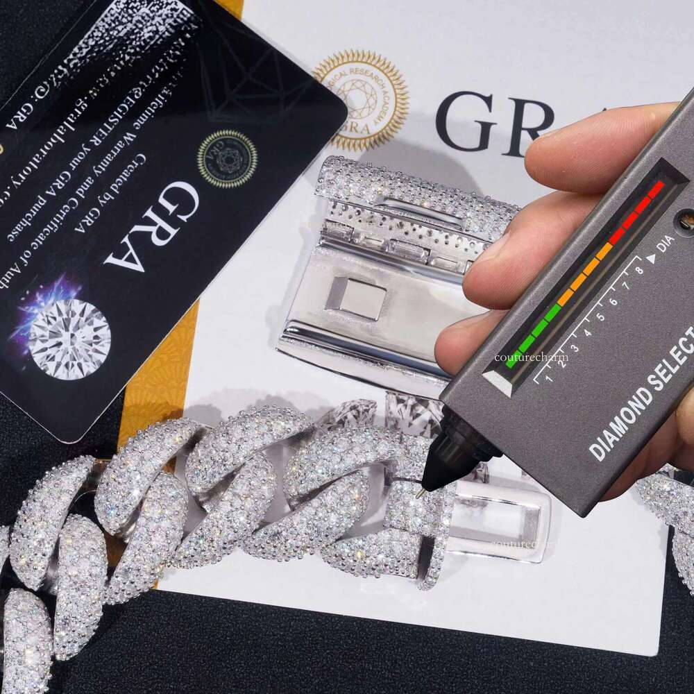 Big Heavy Solid 28MM GRA Certificate Sterling Sier Miami Moissanite Dia Cuban Link Chain