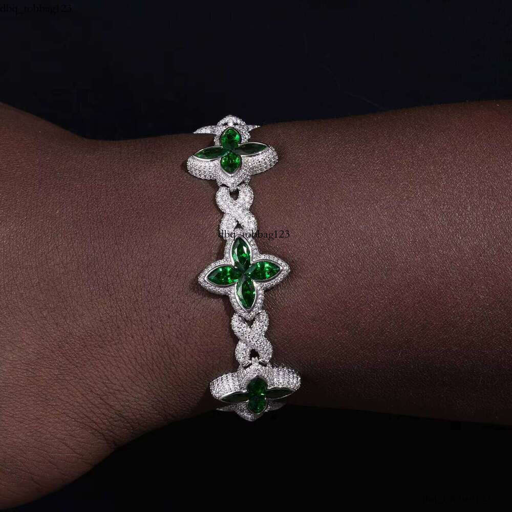 Fashion 21mm Sterling Sier Colorful Marquise CZ VVS Moissanite Four-Leaf Clover Infinity Cuban Chain Bracelet