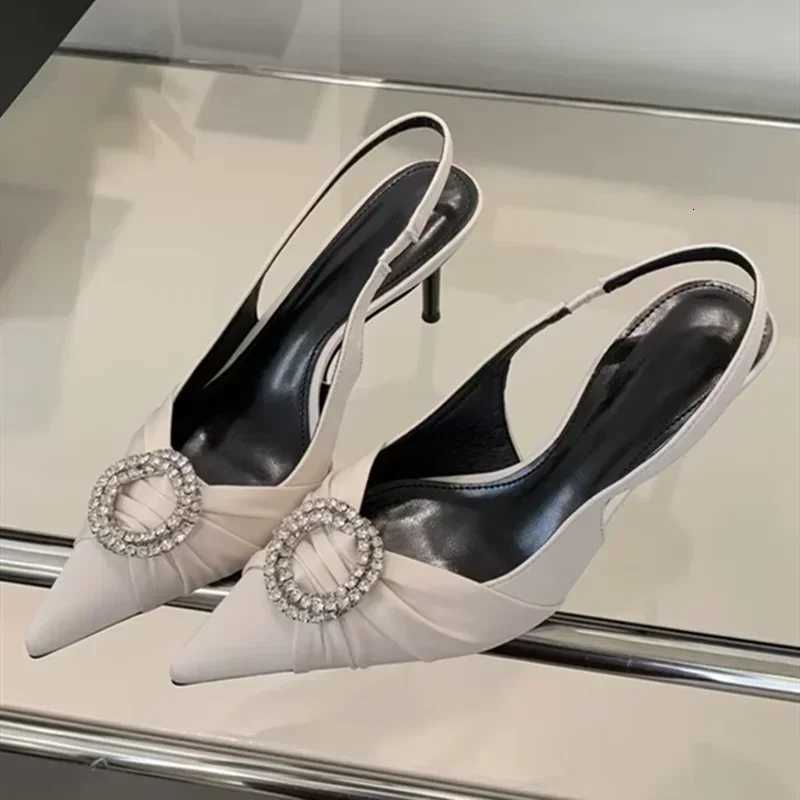 Luxury Design Rhinestone Buckle Women Pumps Cozy Silk Pointed Toe Party Prom Shoes Slingback High Heels Mules Heeled Sandals Z251015