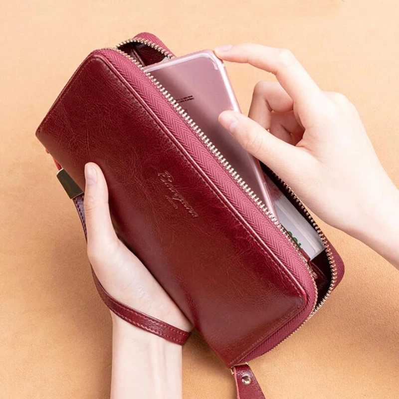Women Cowhide Genuine Leather Wallet Travel Card Holder Zipper Long Wallet for Women Birthday GiftsW251017