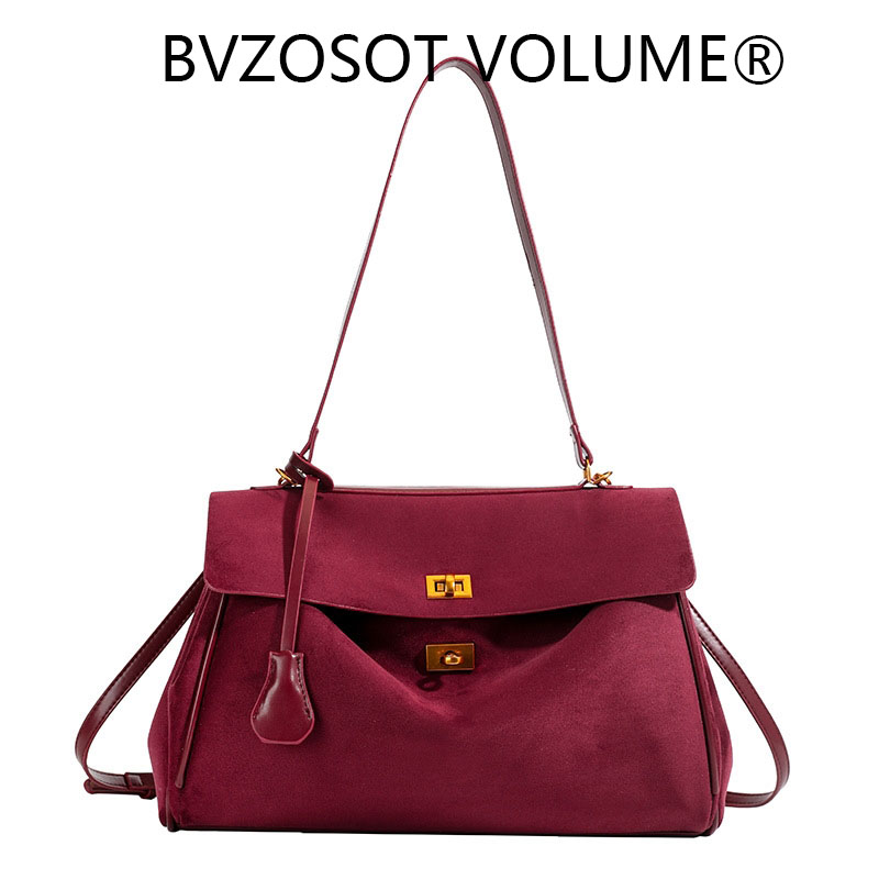 High-end suede handbag for women 2025 new style large capacity commuter tote bag single shoulder and armpit style