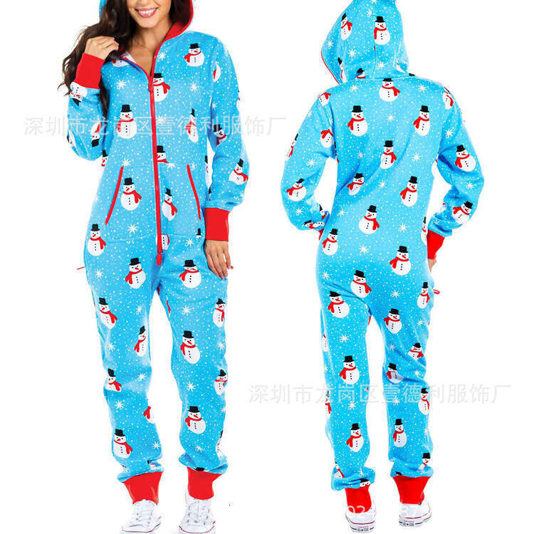 Christmas Pajamas For Women Autumn And Winter New Style Couple Hooded Home Clothes One-Piece Pants B5