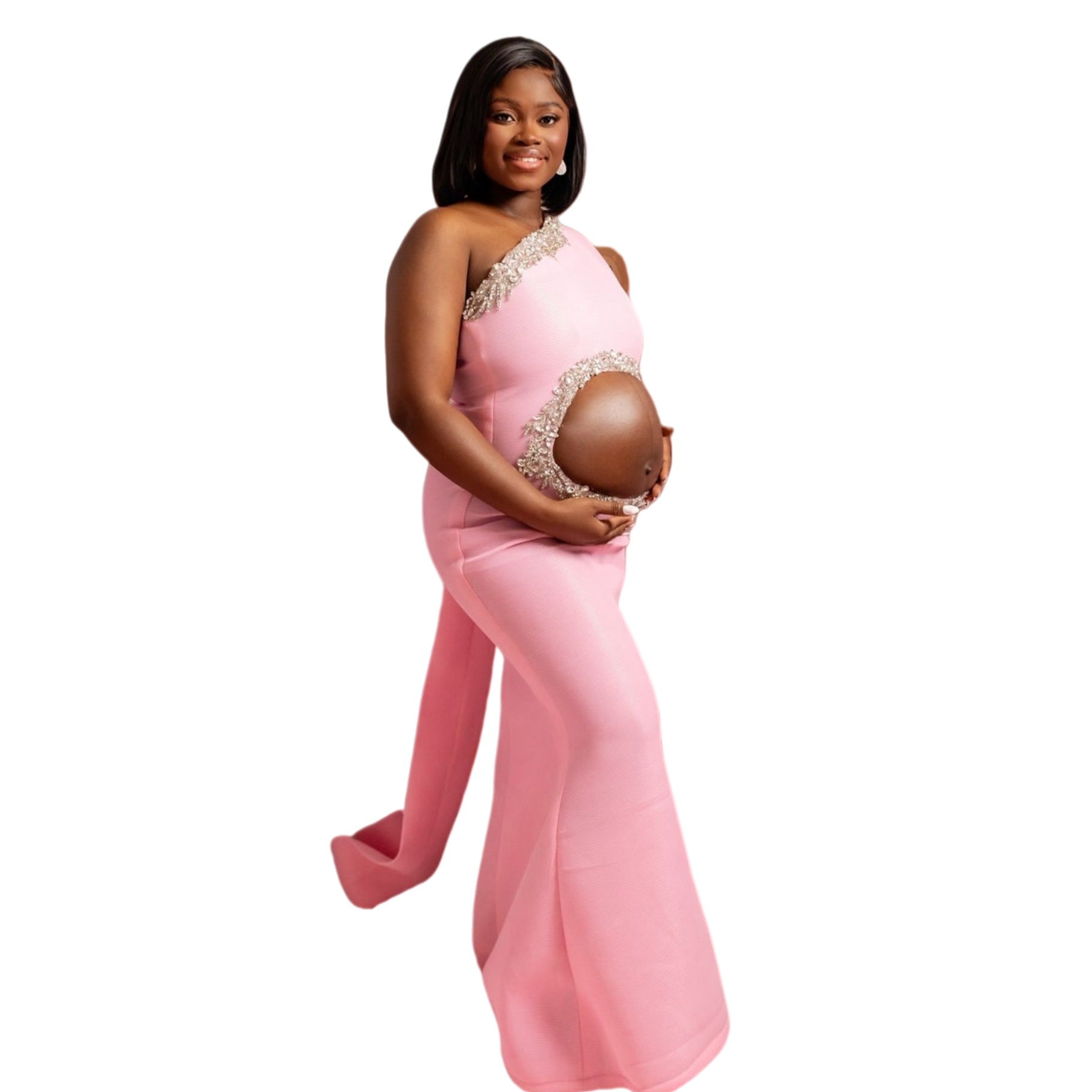 Pink Mermaid Maternity Prom Dresses 2025 One Shoulder Beaded Crystals Evening Formal Party Second Birthday Engagement Gowns Plus Size Dress For Specia