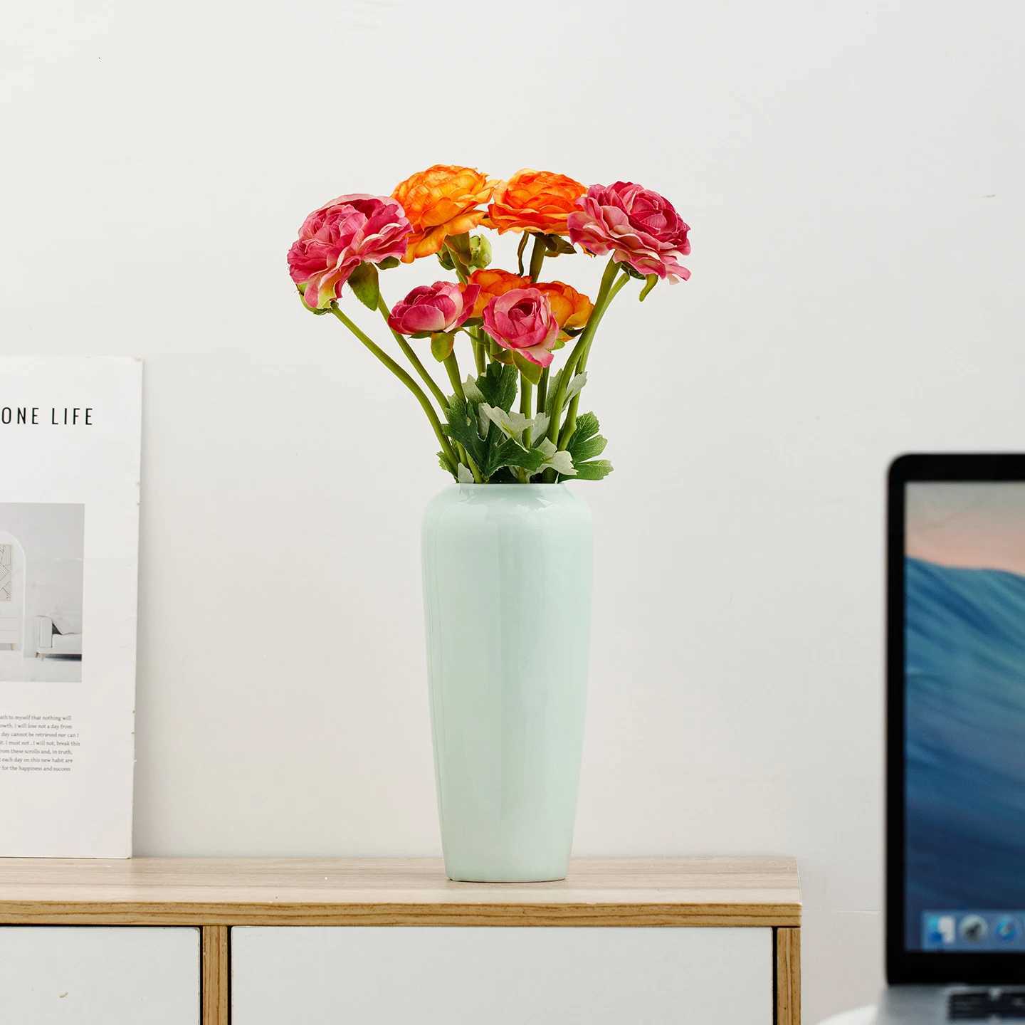 Nordic Style Light Green Ceramic Vase Set Creative Home Decor for Living Room and Table Flower Arrangement Vase for Home C251017