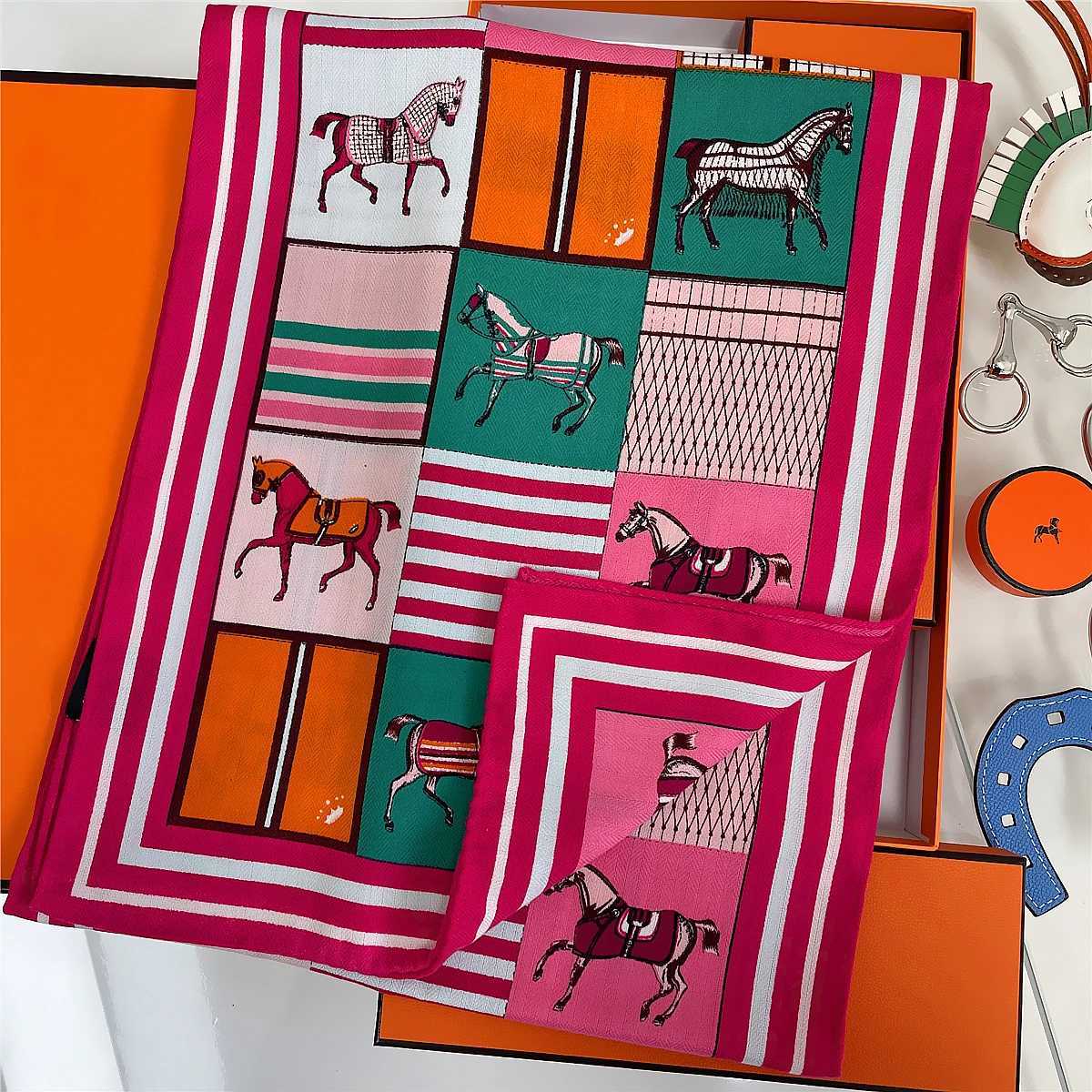 160x33CM Luxury Winter Silk Cashmere Scarf Women Plaid Horses Manual Hand Rolled Shawls Warm Long Scarves Wraps Bandana C251017