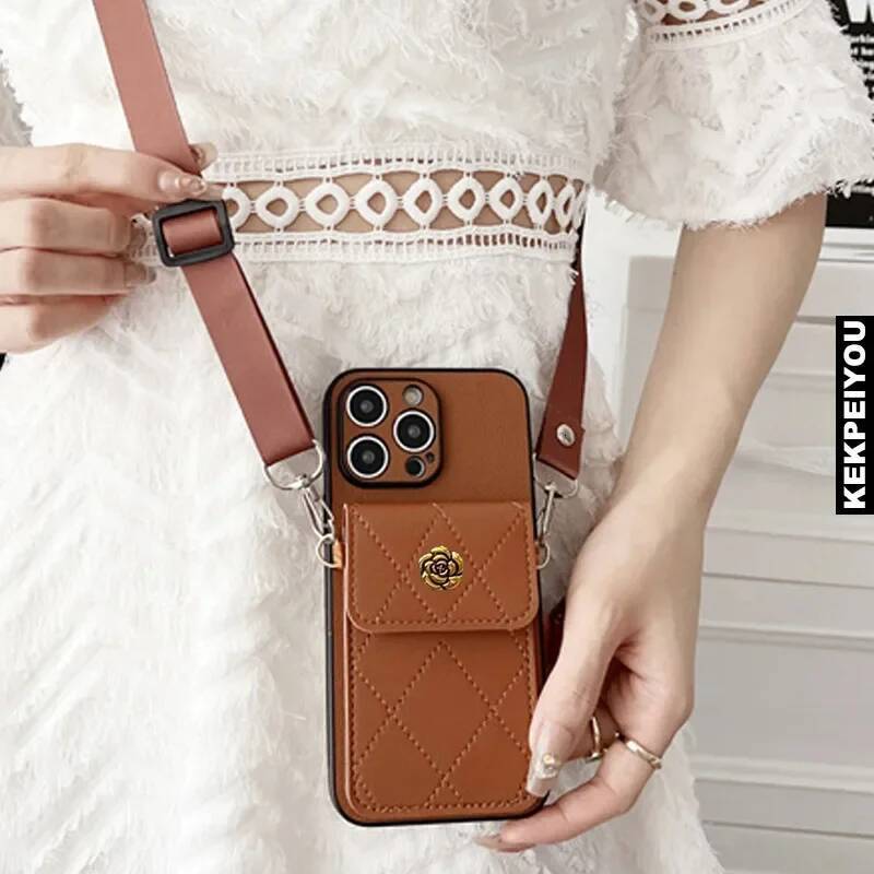 Stylish leather crossbody case with nylon handle strap for iPhone 15 14 13 12 11 Pro MAX 7plus 8plus X/XS XR XSMax