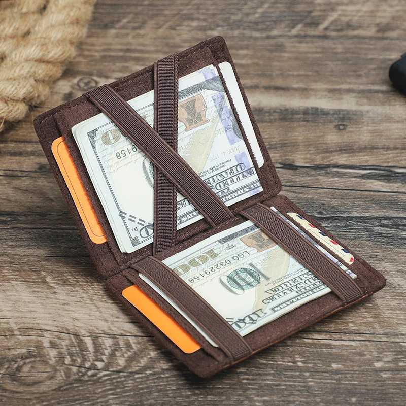 CONTACTS Genuine Leather Card Holder Magic Wallet Slim Bifold RFID Male Small Wallets Zipper Coin Pocket Mini Purse Money ClipW251017