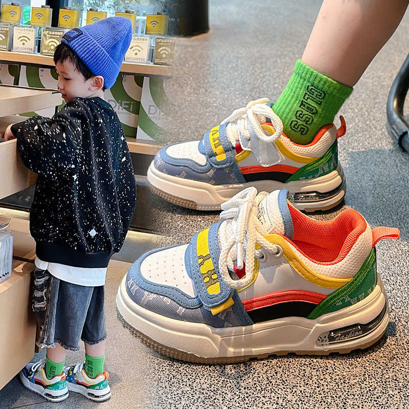 Childrens Fashion Color Block Versatile Sneakers 2024 Autumn New Boys Shoes Korean Style Girls Lightweight NonSlip Sports Shoes W251017