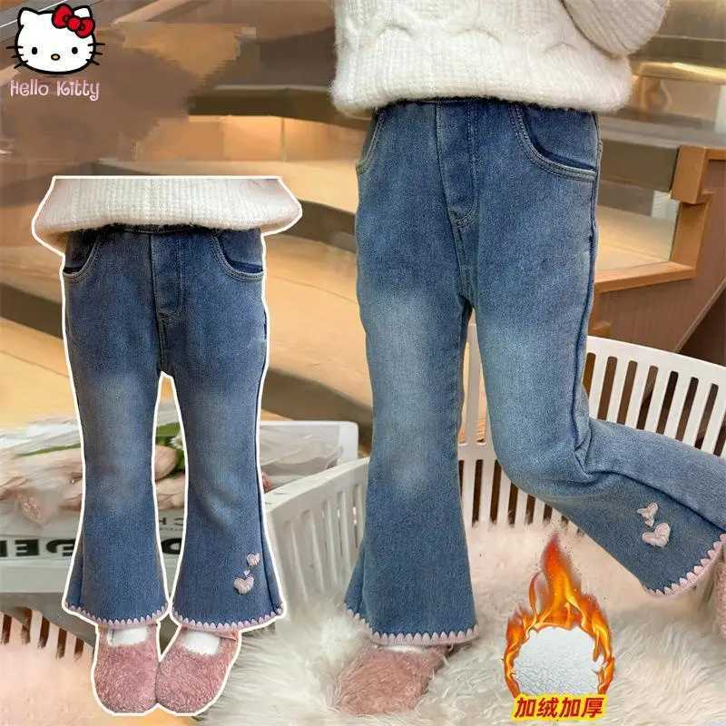 Girls Warm Jeans Cartoon Autumn Winter Korean Version Kawaii Flared Pants New Fashion New Childrens Anime Thickened One PantsT251017
