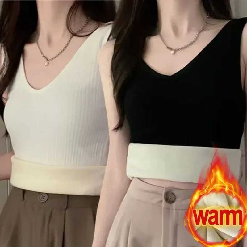 Winter Velvet Thickened Undershirt for Women Slim Cozy Thermal Underwear Camisole Warm Sling Vest Top Bottoming Velvet Tops H251017