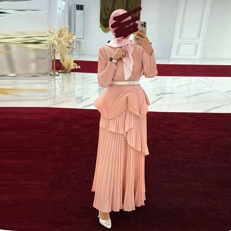 Miyake Fold 2024 Autumn New Women's Suit Lace Irregular Lantern Skirt Solid Color Two-piece Set