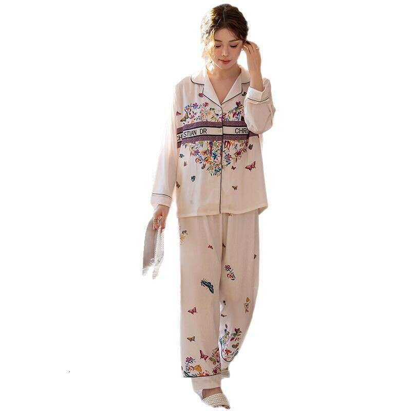 Butterfly Heart Print Pattern Pajama Set High-end Sleeve Long Pants Thin Women's Versatile Homewear