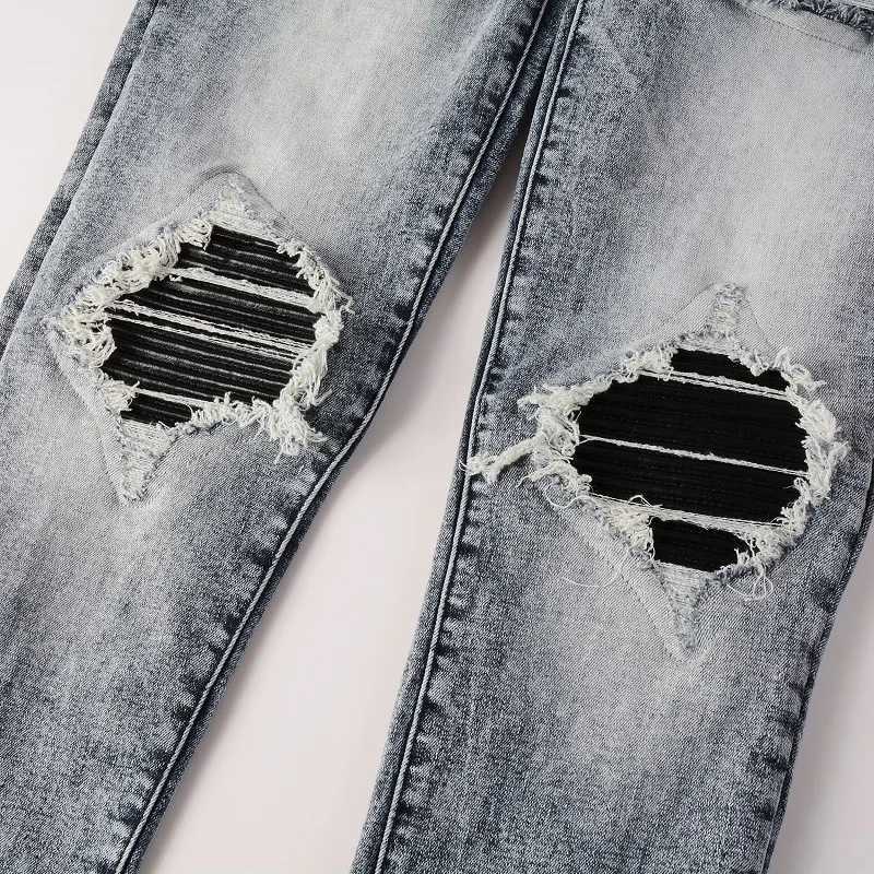 Mens Jeans Vintage Holes Trousers Rivet Patch Slim Skinny Ripped Jeans Casual Trendy Painted Distressed Denim Beggar Pants1 Y251105