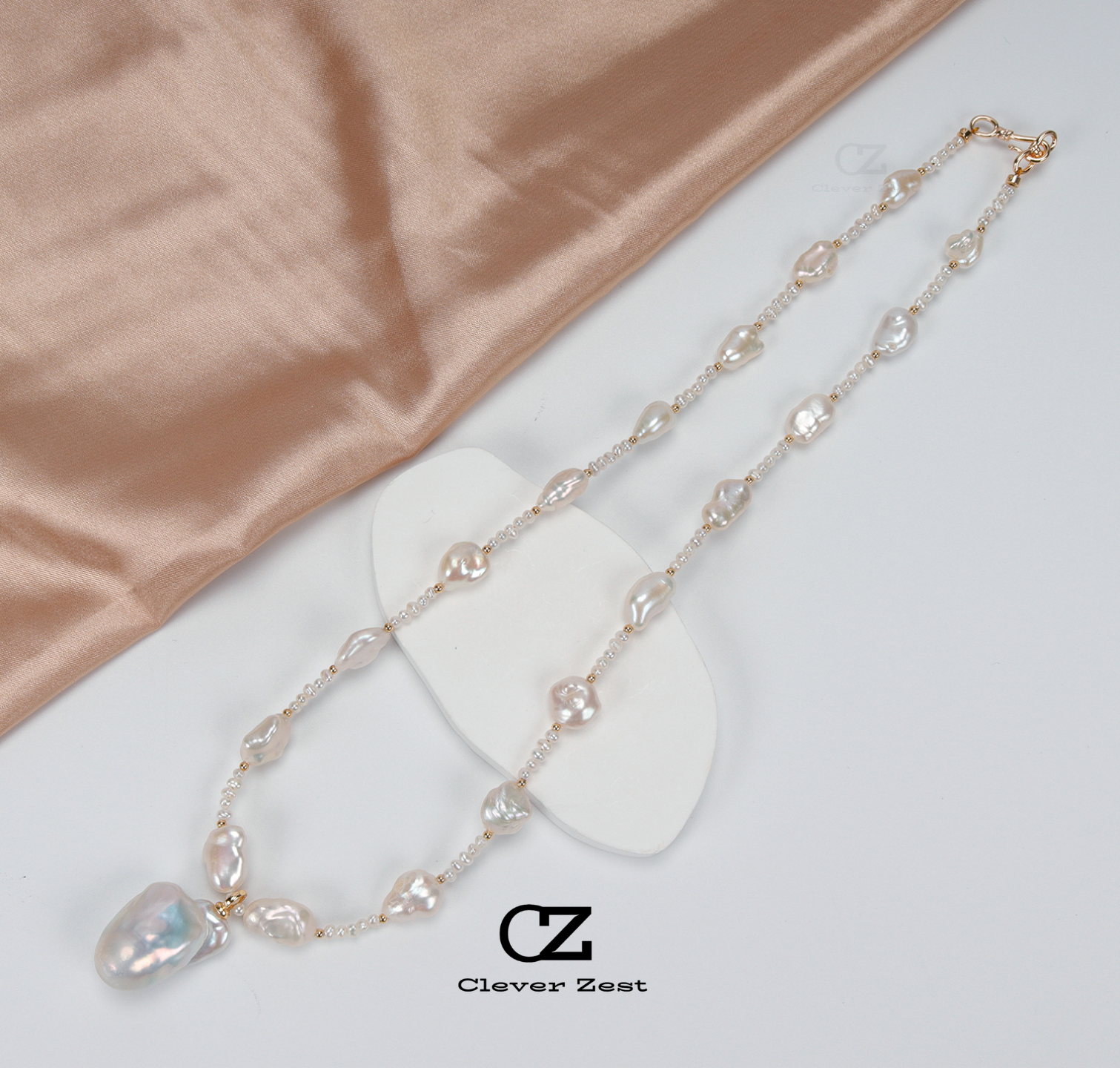 Natural White Baroque Pearl Rice-Shaped Pendant Necklace 14K Gold-Filled Fashionable Versatile Trendy Anniversary Gift