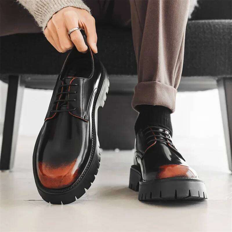 Men's Business Derby Trendy Mens Lace-up Thick Sole Heightened Shoe Men Leather Casual Shoes