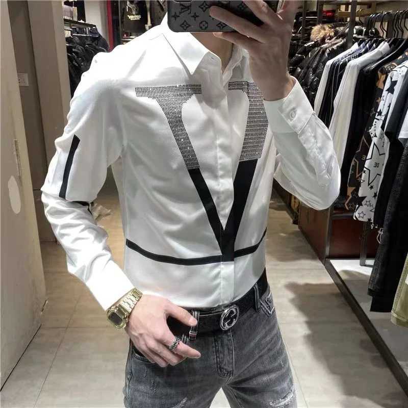 Spring Autumn New Print Letter Shirt Man Casual Long SLeeve Allmatch Blouse Korean Fashion Y2K Top Letter Male Clothes J251017