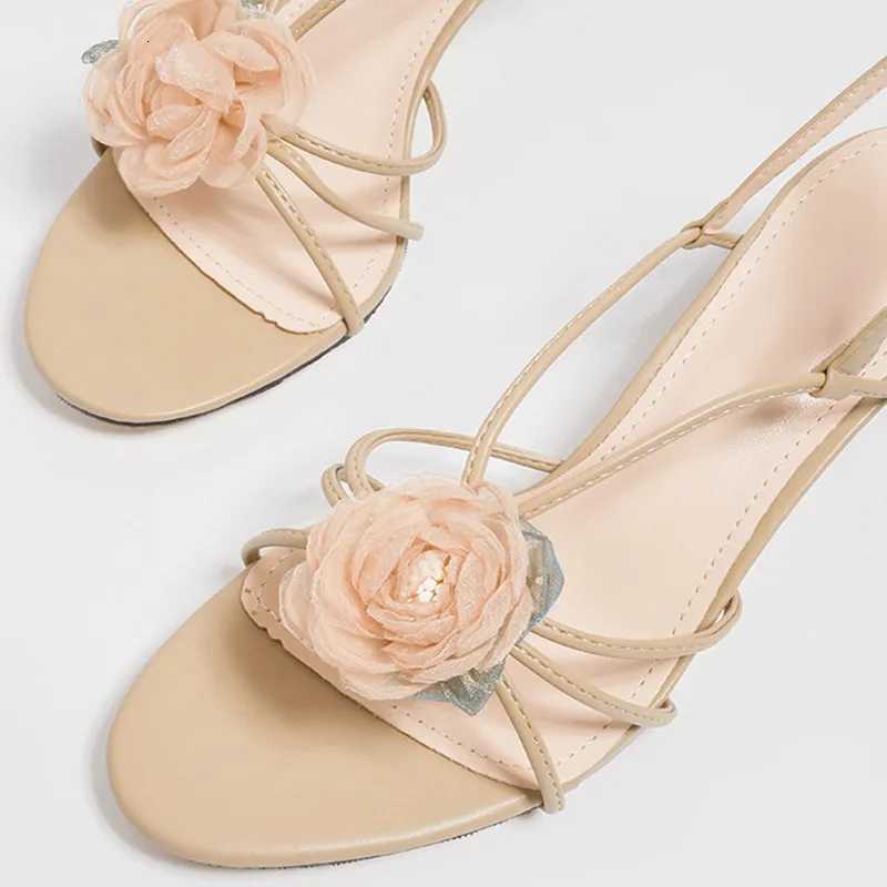 Retro Camellia Opentoe high heel shoe for woman Fashion Thin Heel Round Toe Summer Women Sandals Elegant comforts nonslip shoe Z251015