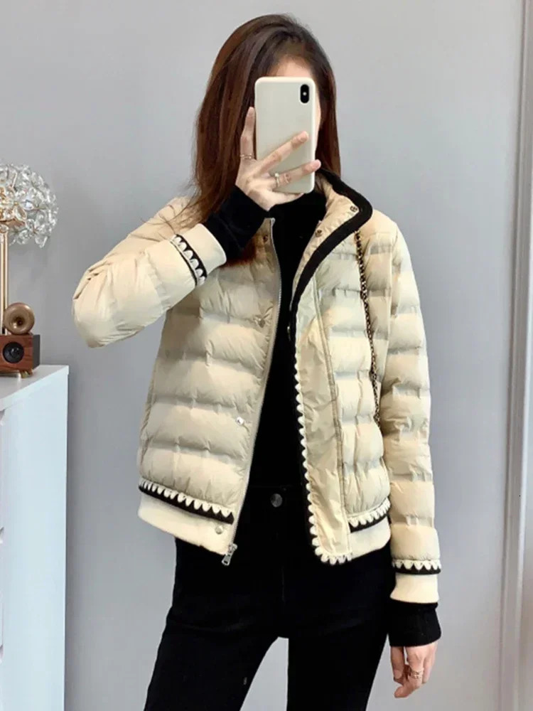 Down Jacket Winter Women 90 White Duck Down Coat Stand Collar Zipper Lace Solid Jacket Thick Warm Snow Parka Outwear European 251014